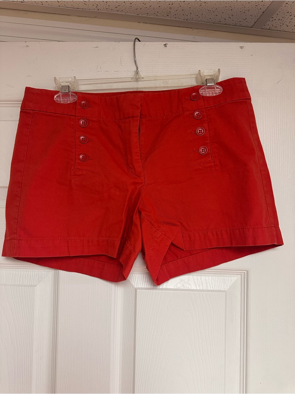 LOFT Red High-Waist Button-Accent Shorts